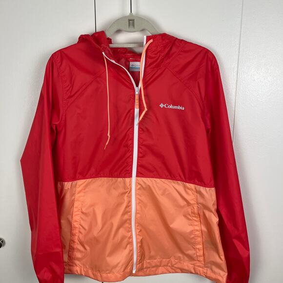 Columbia Womans Windbreaker Jacket Medium Center Ridge Tangerine Hoodie - Picture 1 of 7